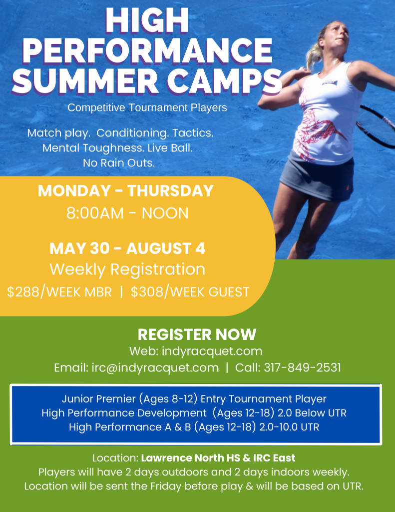 High Performance Summer Camp Flyer 2023 Page 1 | Indianapolis Racquet Club