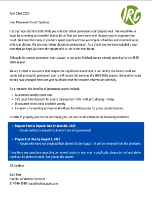 2025 – 2026 Permanent Court Rental Form