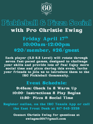 Pickleball Pizza Social Event April 17th 2026