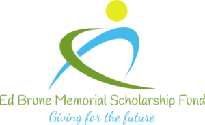 Web Logo | Indianapolis Racquet Club Ed Brune Memorial Scholarship Fund logo with a green and blue abstract figure and the words'Ed Brune Memorial Scholarship Fund' and the tagline 'Giving for the future'.